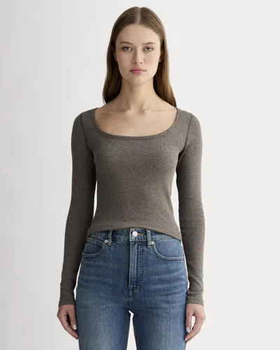 Everlane Luxe Rib Long-sleeve Scoop-neck Tshirt In Heathered Fatigue In Green
