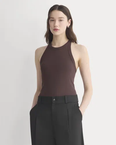 Everlane Luxe Rib Racerback Tank Top In Coffee Bean In Burgundy