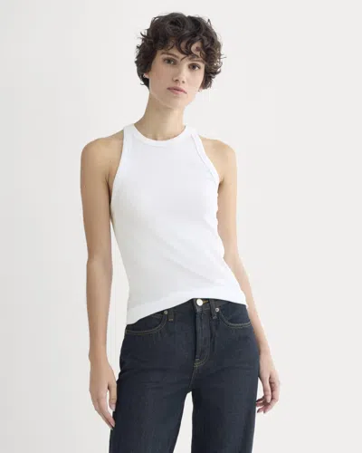 Everlane Luxe Rib Racerback Tank Top In White In Multi