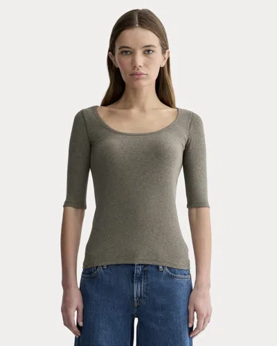 Everlane Luxe Rib Scoop-neck Tshirt In Heathered Fatigue In Green