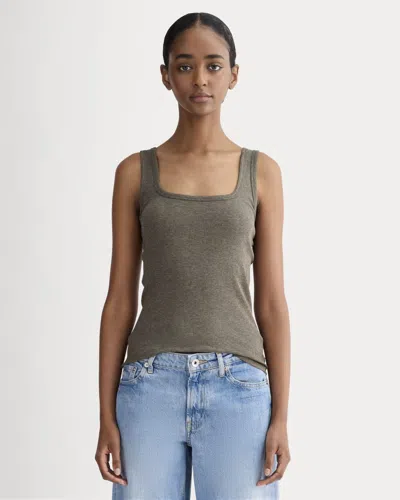 Everlane Luxe Rib Square-neck Tank Top In Heathered Fatigue In Gray