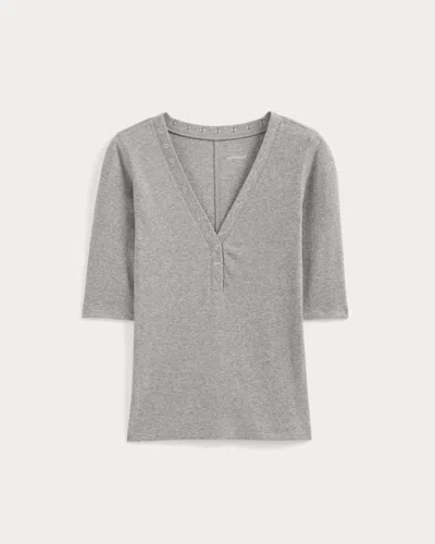 Everlane Luxe Rib V-neck Henley Top In Heathered Light Grey In Gray