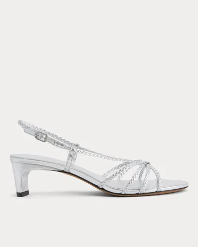 Everlane Made In Italy Braided Kitten Heel In Silver Leather In White