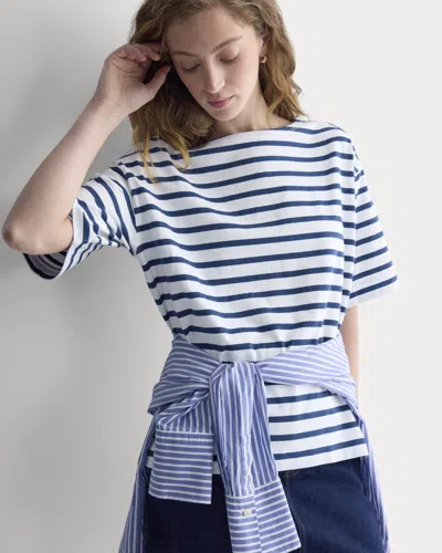 Everlane Mariner Tshirt In White/estate Blue