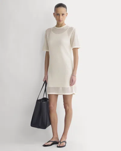 Everlane Mesh-knit Short-sleeve Dress In Bone In Multi
