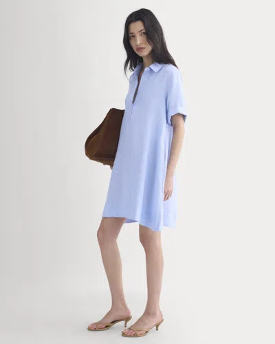 Everlane Mini Popover Shirtdress In Blue