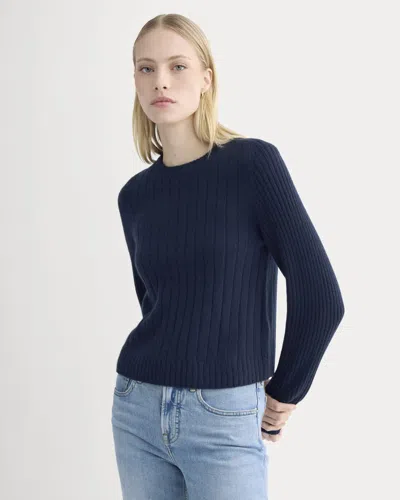 Everlane Mix Ribbed Crew Neck Sweater In Navy In Blue