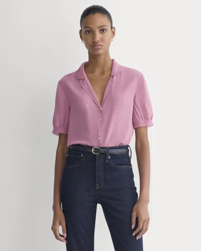 Everlane Notch Collar Shirt In Silk Georgette In Heather Rose In Pink