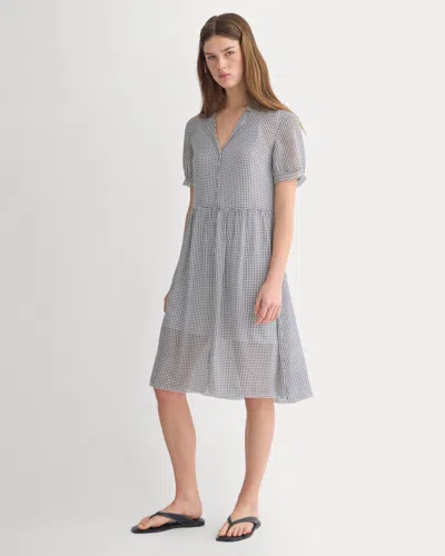 Everlane Notch Collar Shirtdress In Silk Georgette In Gardenia/black Micro Dot In Gray