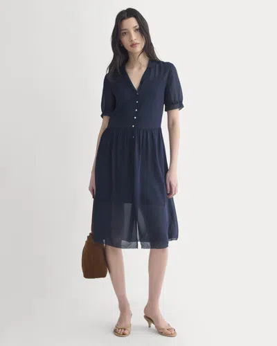 Everlane Notch Collar Shirtdress In Silk Georgette In Navy In Blue