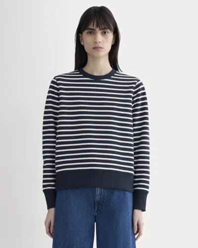 Everlane Off-duty Terry Crew Neck Sweater In Navy/bone In Multi