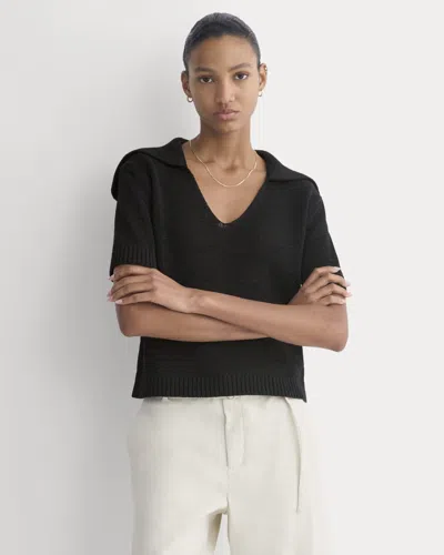 Everlane Open Collar Polo Sweater In Black