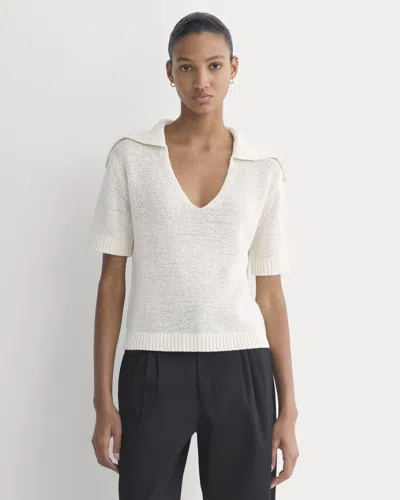 Everlane Open Collar Polo Sweater In Bone In White