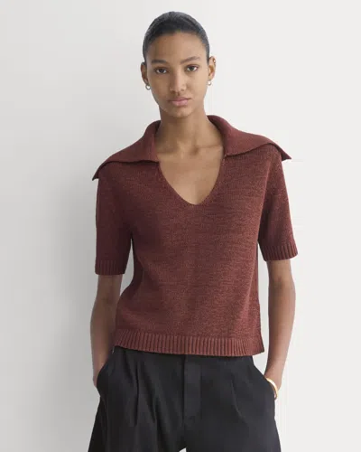 Everlane Open Collar Polo Sweater In Henna Red In Burgundy