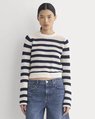 Everlane Open Knit Long-sleeve Crew Neck Sweater Neck Tshirt In White