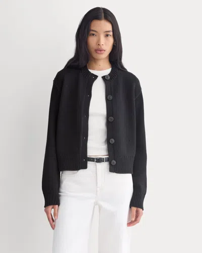 Everlane Open-knit Cardigan Crew In Elevated Cotton In Black