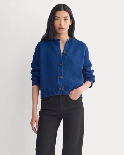 Everlane Open-knit Cardigan Crew In Elevated Cotton In Estate Blue