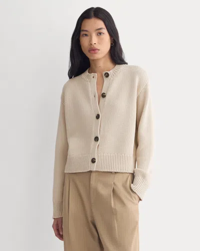 Everlane Open-knit Cardigan Crew In Elevated Cotton In Peyote In White