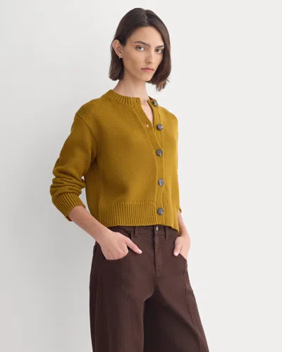 Everlane Open-knit Cardigan Crew In Elevated Cotton In Tapenade In Gold