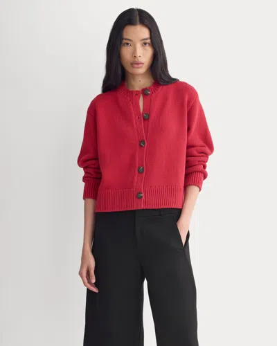 Everlane Open-knit Cardigan Crew In Elevated Cotton In Vintage Red