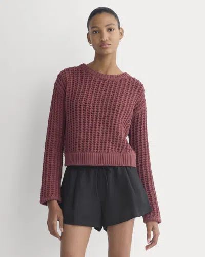 Everlane Open-knit Crew Neck Sweater In Elevated Cotton In Henna Red In Pink