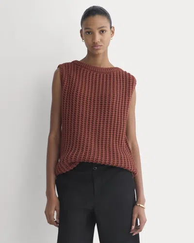 Everlane Open-knit Tunic Sweater Vest In Elevated Cotton In Henna Red In Burgundy