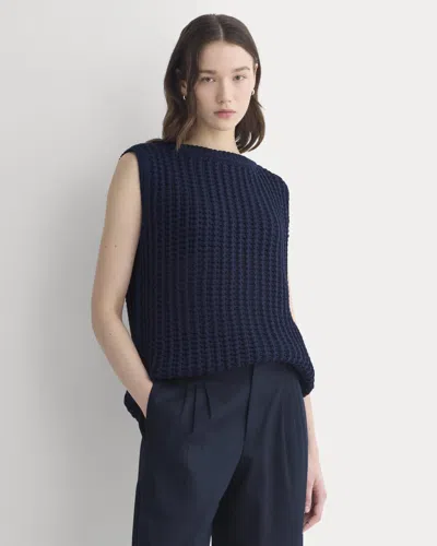 Everlane Open-knit Tunic Sweater Vest In Elevated Cotton In Navy In Blue