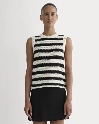 Everlane Organic Cotton Open-stitch Tank Top Sweater In Canvas/black In Multi