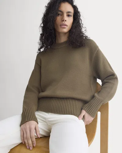 Everlane Oversized Cocoon Crew Neck Sweater In Elevated Cotton In Beech In Brown