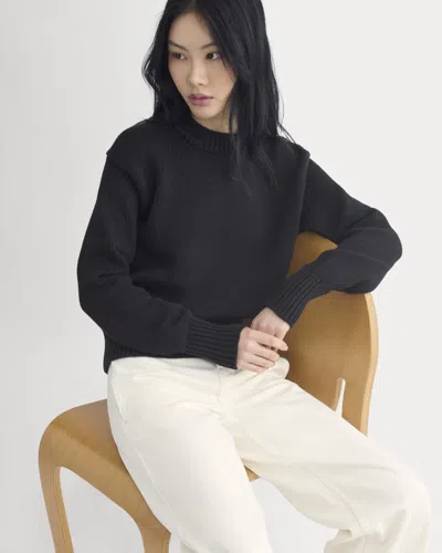 Everlane Oversized Cocoon Crew Neck Sweater In Elevated Cotton In Black