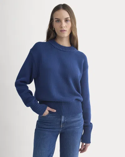 Everlane Oversized Cocoon Crew Neck Sweater In Elevated Cotton In Estate Blue