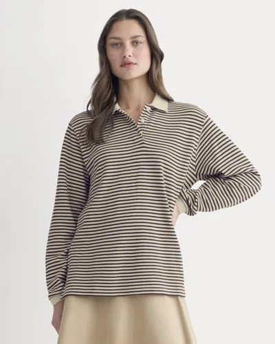Everlane Oversized Pique Polo Tshirt In Dusty Beige/deep Plum Stripe In Multi