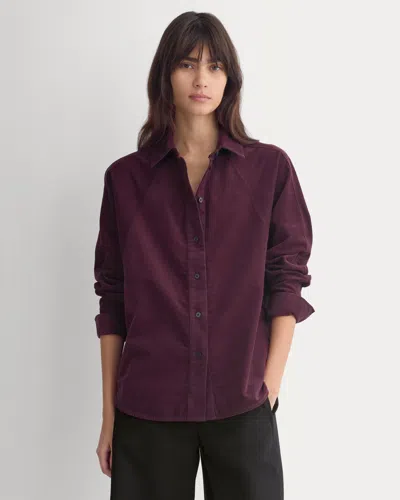 Everlane Oversized Raglan Shirt In Pinwale Corduroy-eden Green In Deep Plum In Burgundy