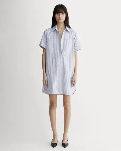 Everlane Oxford Short-sleeve Shirt Dress In Bone/mazarine Blue