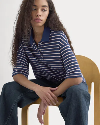 Everlane Pique Boxy Polo In Estate Blue/henna/gardenia