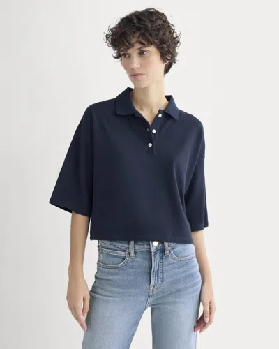 Everlane Pique Boxy Polo In Navy In Blue