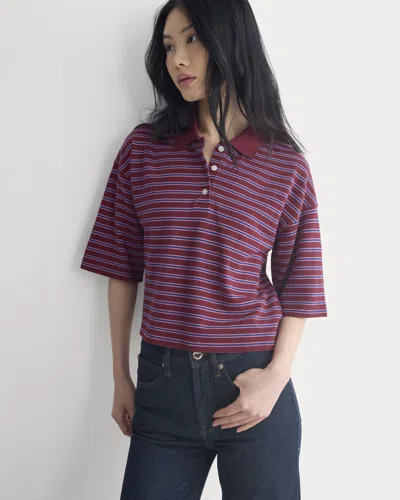 Everlane Pique Boxy Polo In Pomegranate/heather Rose/estate Blue In Burgundy