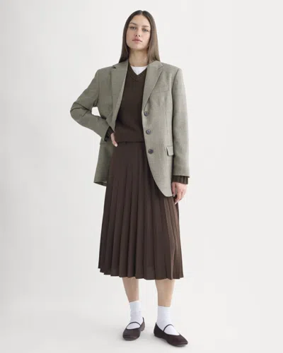 Everlane Pleated Crepe Midi Skirt In Dark Chocolate In Brown