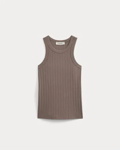 Everlane Racerback Tank Top In Pointelle In Heathered Chocolate Chip In Brown