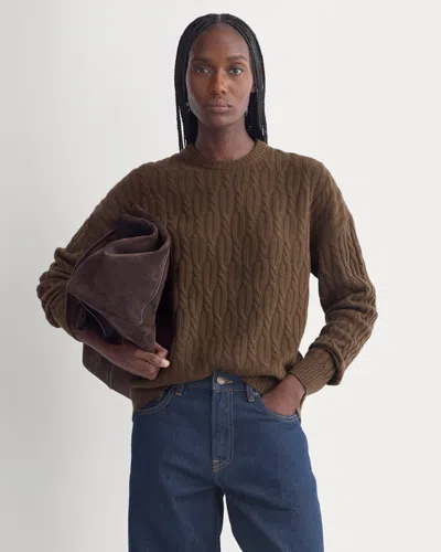 Everlane Relaxed Cable-knit Crew Neck Sweater In Brown