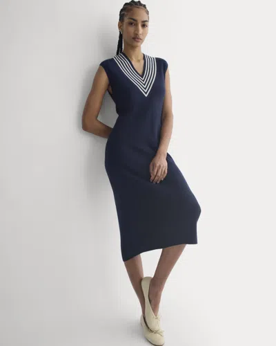 Everlane Relaxed V-neck Midi Sweater Dress In Blue