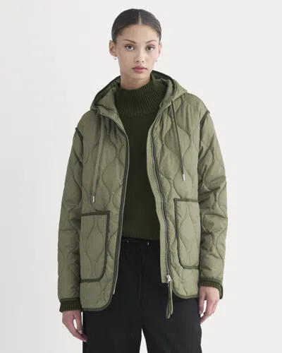 Everlane Renew Quilted Hooded Liner In Lichen Green