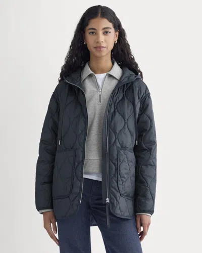 Everlane Renew Quilted Hooded Liner In Navy In Blue