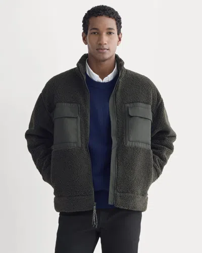 Everlane Retrack Fleece Zip-up In Black In Green