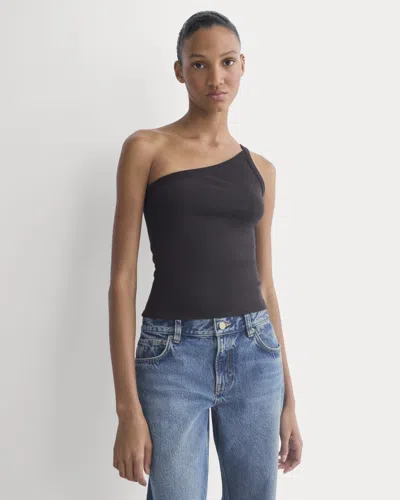 Everlane Retrosoft Cotton One-shoulder Tank Top In Black
