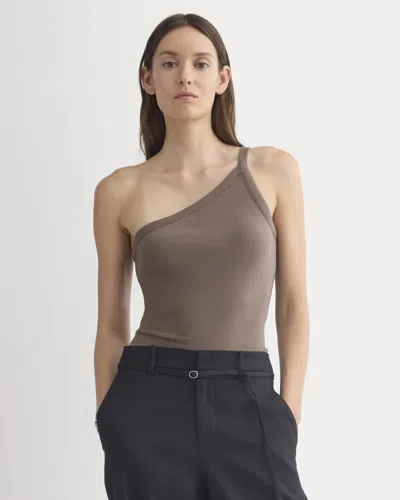 Everlane Retrosoft Cotton One-shoulder Tank Top In Deep Taupe In Brown