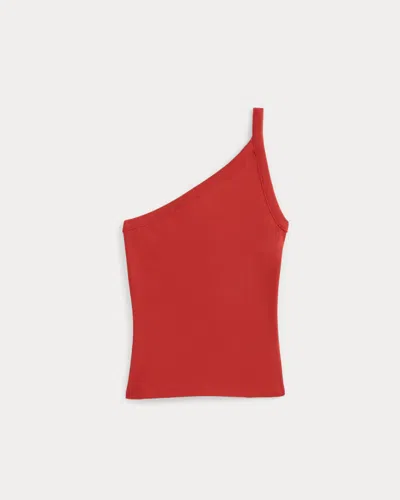 Everlane Retrosoft Cotton One-shoulder Tank Top In Fiery Red