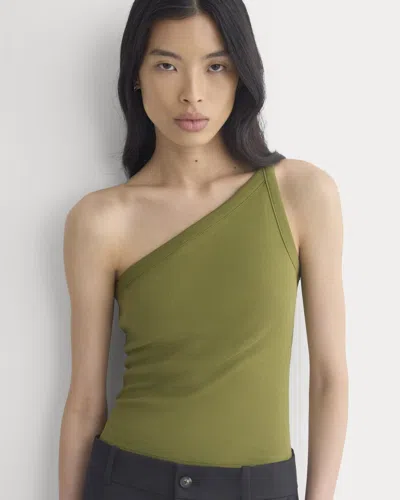 Everlane Retrosoft Cotton One-shoulder Tank Top In Mayfly In Green