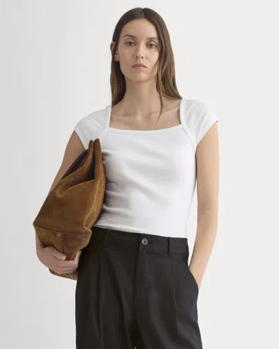 Everlane Retrosoft Cotton Square-neck Tshirt In Bone In Brown