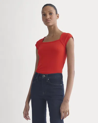Everlane Retrosoft Cotton Square-neck Tshirt In Fiery Red